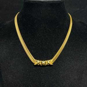 Vintage Monet Gold Tone Snake Chain Choker Necklace 15" (4234)
